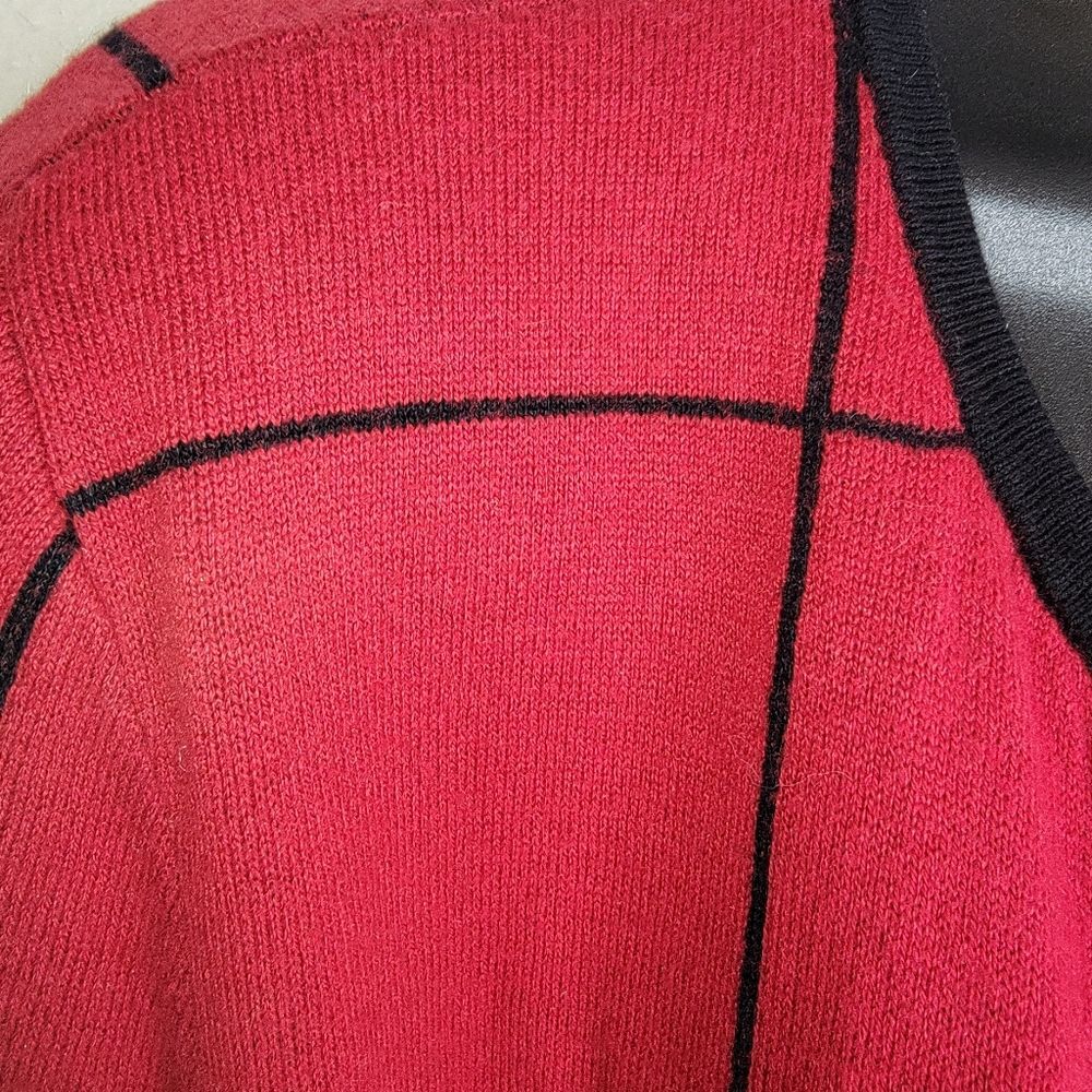 Talbots Windowpane Red & Black Open Front Cardiga… - image 3